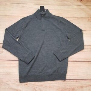 NEW Nordstrom Sweater Mens Small Gray Merino Wool 1/4 Zip Mock Neck Pullover